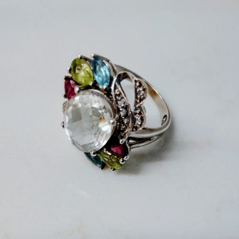 Vibrant Statement Multicolor Gemstone Sterling 925 Ring